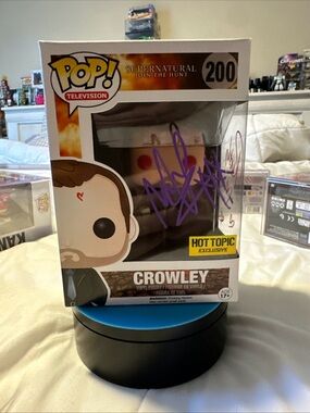 Hot Topic Crowley Pop! Television Figure - White, Black, Purple, Yellow Accents